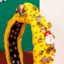 1入組女性聖誕髮箍帶聖誕老人,雪人,薑餅人,糖果拐杖&水鑽裝飾,交叉打結設計,適用於假期&日常穿著