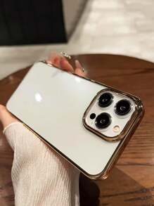 1入組黃金2.0cm仿金屬透明電鍍極簡軟性TPU手機套，適用於iPhone系列，支援iPhone 15, iPhone 15 Pro和iPhone 15 Pro Max - 金色 - 查看 3