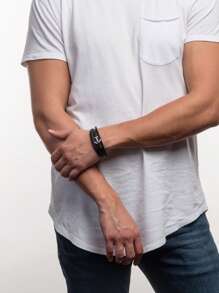 Pulsera Hombre de Ancla LUCKMAN, Brazalete Piel Vegana y Acero Inoxidable Color Plata, Broche Magnético – Joyería y Accesorios para Hombre, Regalos para Hombre Cumpleaños y Regalos para Papá Originales, Modelo Liam - Plateado - Ver 5