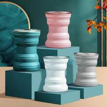 可折疊矽膠水杯帶蓋 - 耐熱防漏便攜馬克杯適合露營、健行、旅行,灰色