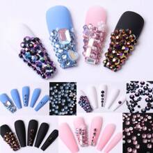 約 100 顆紫色和粉紅色平底鑽石、樹脂和玻璃水晶多色圓形膠水鑽石,袋裝 Diy 首飾配件套裝 - 金色 - 查看 4