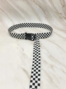 1 件女式黑白格子超長腰帶適合牛仔褲和休閒服裝