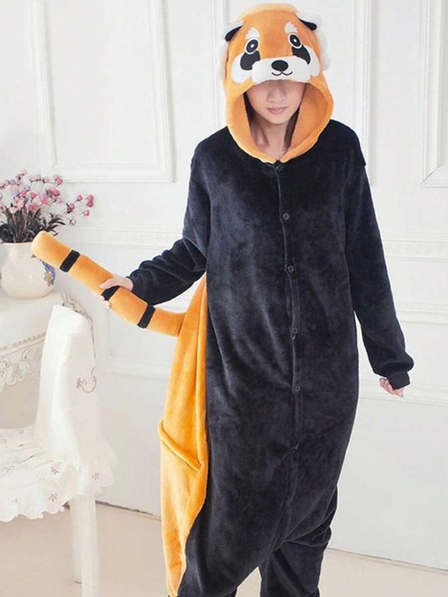 Red Panda One Piece Romper Pajamas Excellent Quality - 橘色 - 查看 1