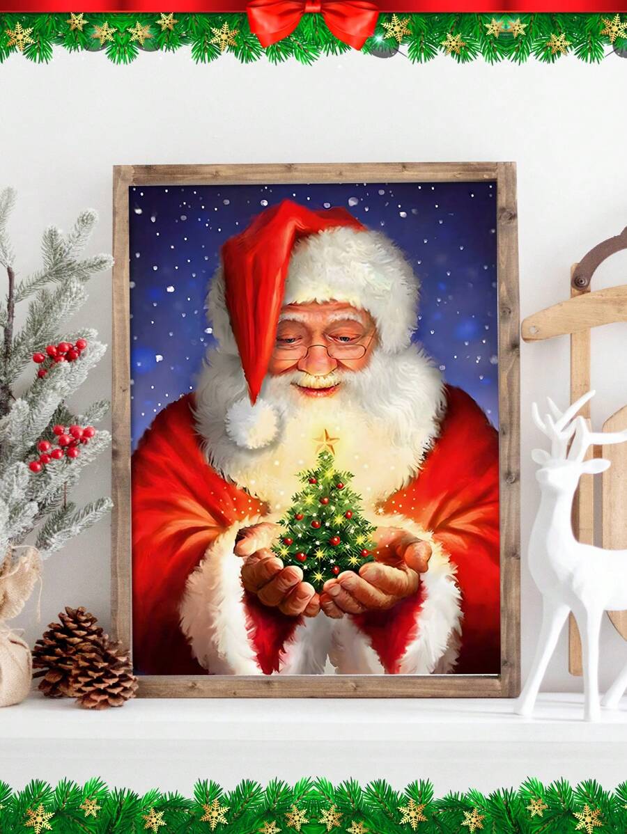 1 件帆布藝術印刷品,聖誕老人海報,藝術品壁畫,客廳家居牆壁裝飾,無框,節日禮物