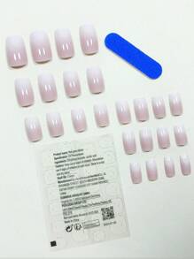 24 Piezas Uñas Postizas Holográficas De Color Rosa Cortas Y Cuadradas Con Diseños De Moda, Sencillas, Gradientes, Brillantes Y Puras, Adecuadas Para Fiestas, Eventos Y Uso Diario - Multicolor - Ver 2