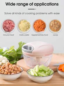 Picadora De Verduras Manual De Procesador De Alimentos De 500 Ml, Picadora Portátil De Cebolla Y Ajo Tirada A Mano, Adecuada Para Verduras, Jengibre, Frutas, Nueces, Hierbas Y Más (1 Pieza Rosa Claro)