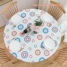 1個圓形藍白菊花桌布,具彈性與防水乙烯基底,以及水牛格子方桌布,適用於野餐、露營、室內外使用 - 白色 - 查看 8