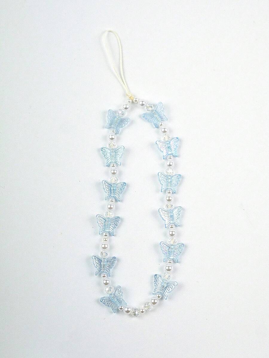 1 件時尚藍色和粉紅色蝴蝶設計手機帶由樹脂製成,適合女士日常使用 - 淺藍色 - 查看 1