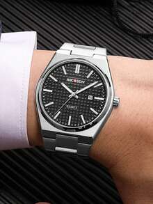 1 Pieza Reloj Clásico De Negocios Negro De Cuarzo Para Hombres - Negro - Ver 4