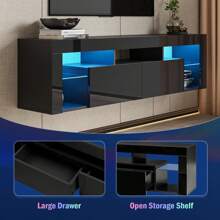 QQD 65 Inch TV Stand With LED Lights, Floating Entertainment Center Media Console, Wall Mounted High Gloss Modern Storage Shelf For 60/65/70 Inch TV