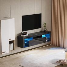 QQD 65 Inch TV Stand With LED Lights, Floating Entertainment Center Media Console, Wall Mounted High Gloss Modern Storage Shelf For 60/65/70 Inch TV