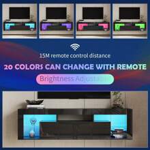 QQD 65 Inch TV Stand With LED Lights, Floating Entertainment Center Media Console, Wall Mounted High Gloss Modern Storage Shelf For 60/65/70 Inch TV
