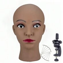 用於製作假髮和演示的光頭模特頭,配有免費夾子和 10 件 T 形別針。頭模、模特兒頭、人體模型、假人頭、展示頭飾帽子假髮眼鏡樹脂軟膠製品可插針固定飾品 - 杏色 - 查看 1