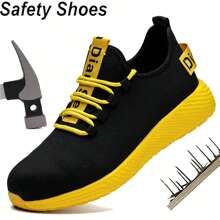 男士鋼頭工作安全鞋,防刺防滑工鞋,輕量透氣工業建築運動鞋 - 黑色 - 查看 1