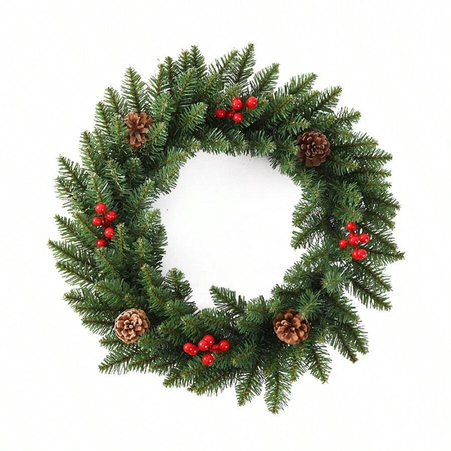 11.8in/15.74in/19.68in Christmas Wreath With Pinecones And Plastic Pine Needles For Christmas Decorations, 40cm Wreath With Sharp Tips Home Decor Room Decor - Green - View 1