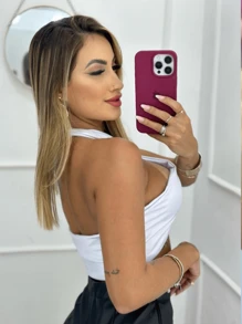 Wrap Top With Tie With Padded Tops Bandeau Crossover Fashion Blogger Party - White - View 2
