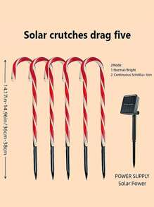 5入組糖果漫遊者戶外裝飾燈,太陽能操作的聖誕節糖果杖路徑標誌燈,帶支架,聖誕節糖果杖燈,適用於xmas室外場地,外業庭院,雪地,庭院,步道 - 紅色 - 查看 2