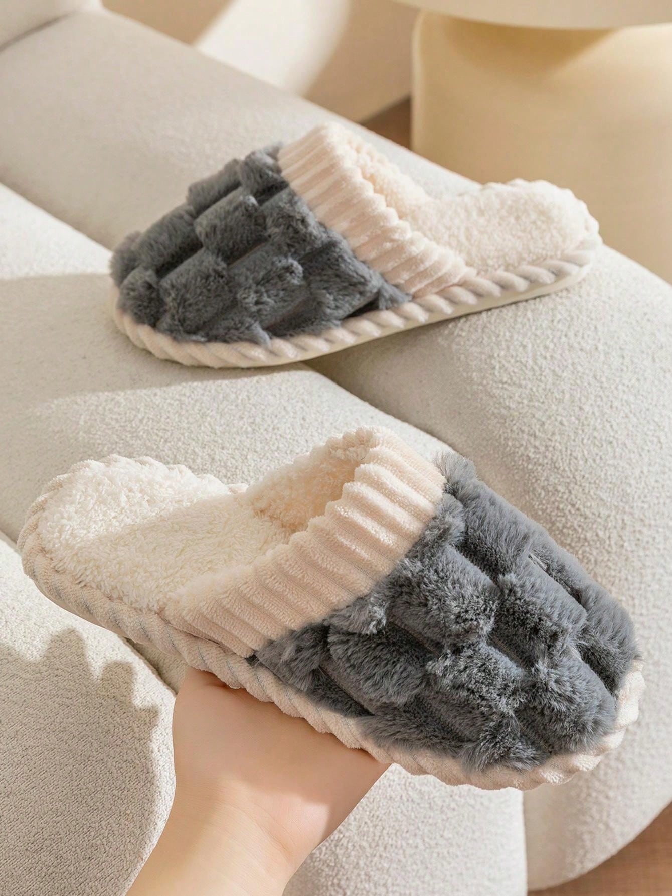 Men'S Winter Indoor Home Slippers, Cozy & Warm, Simple Design, Fluffy
