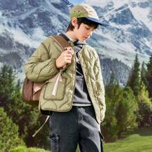 Balabala 青少年男孩V領貼心羽絨裙 - 軍綠色 - 查看 2