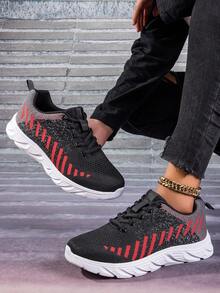 2023大尺碼女鞋，新款透氣輕量針織網面拼色綁帶防滑耐磨運動、休閒、跑步、步行及路徑鞋 - 黑色 - 查看 2