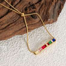 1pc Fashionable Rainbow Colored Rectangular Cubic Zirconia Decor Adjustable Ankle Chains Suitable For Women's For Beach Party Gifts - Yellow Gold - View 1