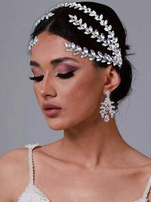 1入組女士銀色鑽石婚禮髮飾套裝,附耳環,適用於婚禮、宴會和派對皇室風格