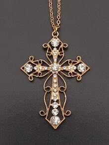 1個和鑽石裝飾的鏈子項鍊,適合女性日常穿著 - 金色 - 查看 7