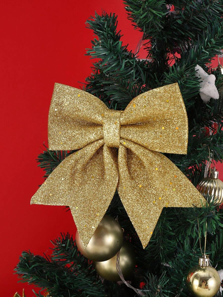 1 cái Phụ kiện trang trí tiệc theo chủ đề Giáng sinh, Đồ trang trí cây thông Noel, Nơ vàng, Giá treo, Giáng sinh - Vàng - Xem 1