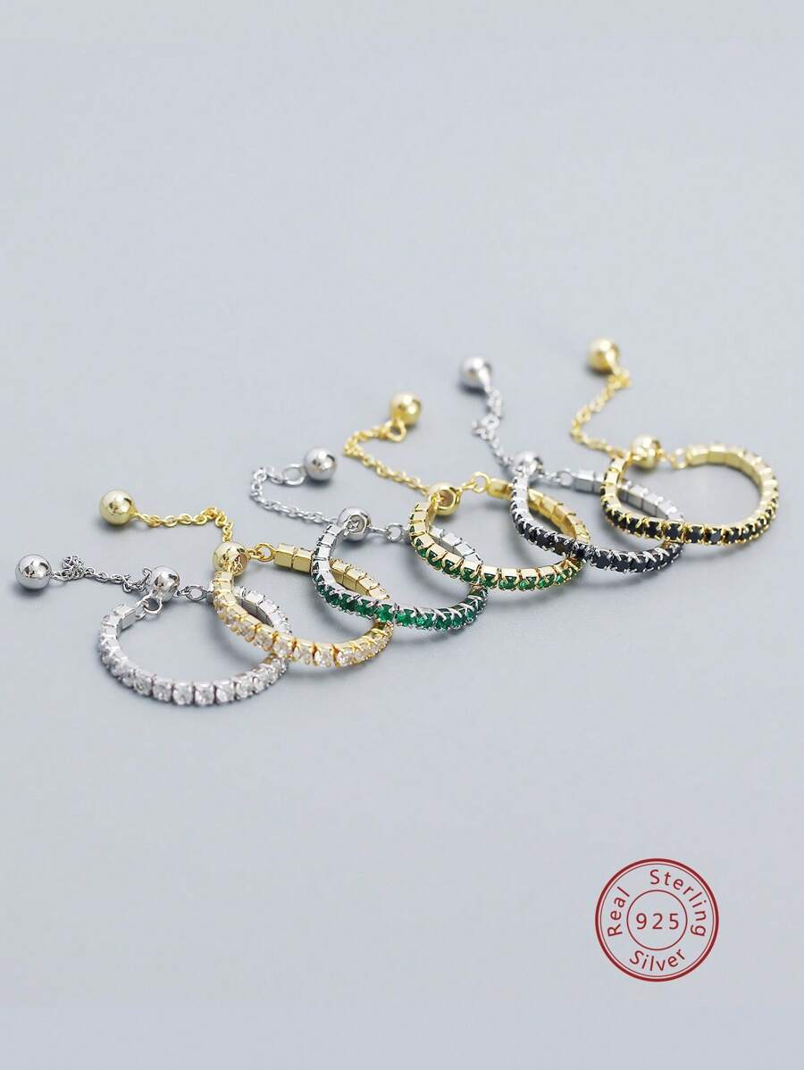 1 S925 Silver Ins Pull-out Design Stacked Row Of Green Rings Suitable For Women's Daily Matching - Yellow Gold - View 1