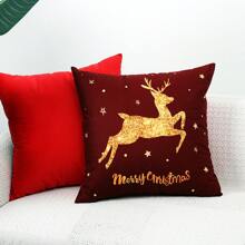 1pc Christmas Deer Pattern Printed Velvet Pillowcase Without Pillow Inner, For Sofa Decoration, 45*45cm - Gold - View 1