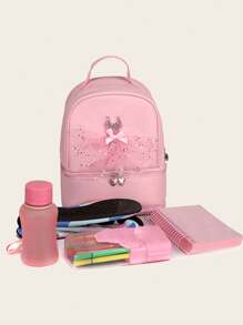 新款兒童輕便舞蹈包,附有鞋隔間的舞蹈背包芭蕾女孩學校袋,可愛的公主舞蹈包,適用於女孩 - 粉色 - 查看 3