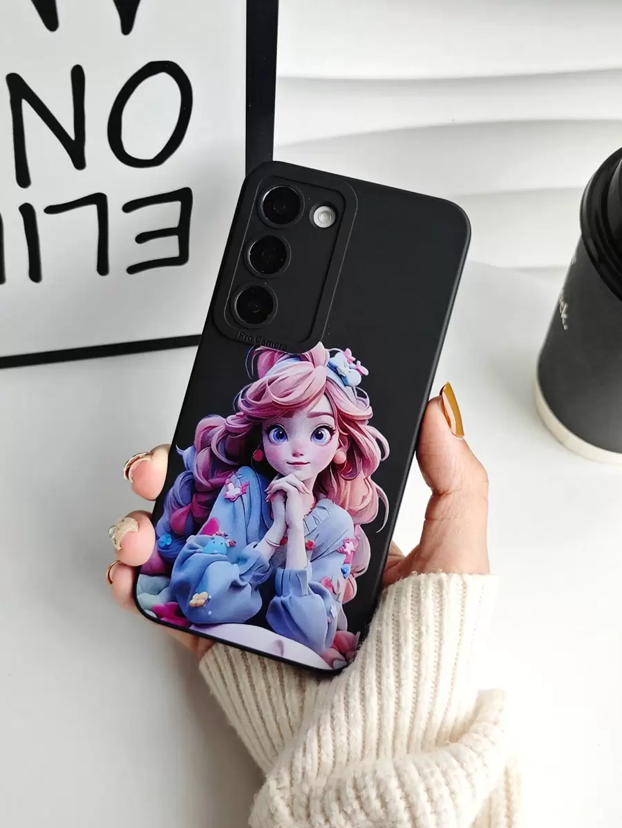 1入組創意可愛的卡通Ai公主，彩色頭髮，Ins風格，歐美女性，Q版，動漫風格，美麗可愛的女孩，啞光黑相機框全包式防摔手機殼，兼容三星S23/S22/S21/A10s/A12/A14/A20s/A21s/A23/A24/A25/A31/A33/A34/A52/A53/A54/A72/A73/A81/Note10 Lite/Note20/Plus/Ultra/S20/Fe - 無色 - 查看 1