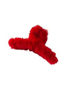 1入組毛茸茸的紅色髮卡夾,適用於厚髮長髮,有防滑設計優雅設計風格。