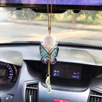 1 Pieza De Pendiente De Resina Artificial De Mariposa De Cristal Con Incrustaciones De Estrás Coloridos Moderno Y Exquisito Adecuado Para Decoración Colgante Del Espejo Retrovisor Interior Del Coche