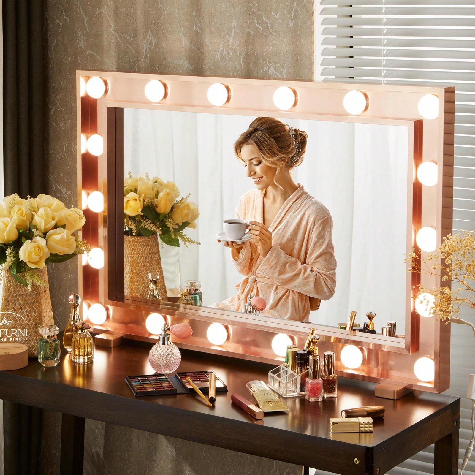 LUXFURNI Vanity Makeup Mirror with Lights, Large Hollywood Lighted