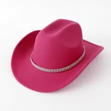 1pc Women's Solid Color Crystal Decorated Cowboy Hat For Western Party, Travel, Street, Festival, Elegant & Casual, Suitable For Daily Use Cowboy Hat Cowgirl Hat