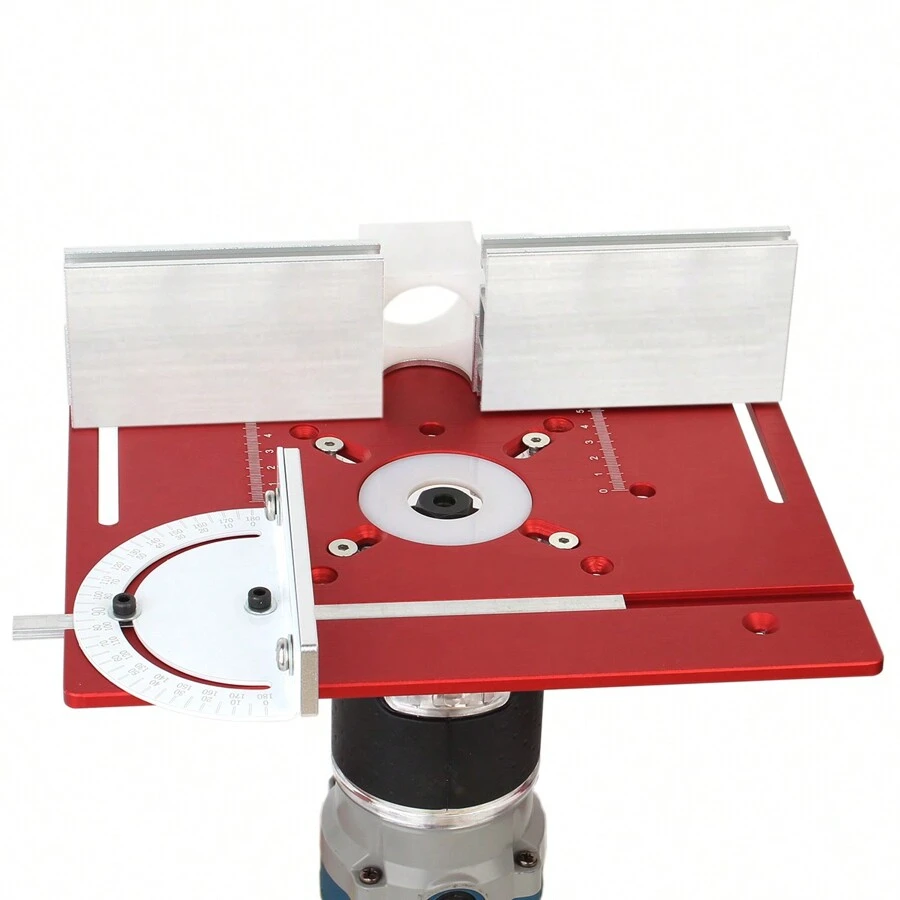 Un Conjunto De Placa De Inserción De Mesa De Enrutador De Aluminio Rojo Para Carpintería, Placa Reversible De Fresado De Madera Eléctrica Con Calibre De Inglete Para Banco De Trabajo De Bricolaje - Rojo - Ver 1