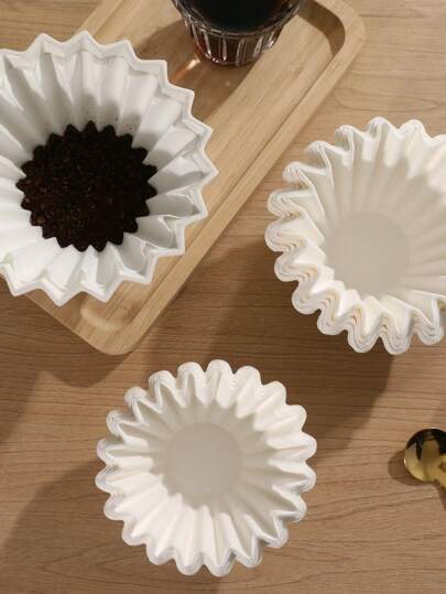 50pcs/Pack White Bowl-Shaped Coffee Filter Paper For 1-2 Cups/1-4 Cups, Suitable For Home, Office And Cafe Use School Supplies Back To School