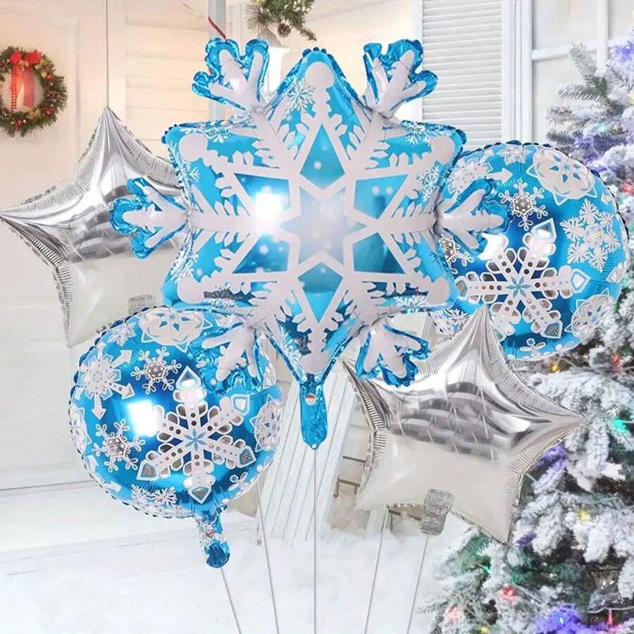 MECRLA 5 quả bóng bay hình bông tuyết các loại, thích hợp cho tiệc sinh nhật theo chủ đề, tiệc công chúa, trang trí tiệc Frozen - Nhiều màu - Xem 1