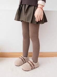 1 cặp quần tất kẻ sọc dày dặn thoáng khí lót nhiệt mùa đông cho bé gái, giữ ấm và tươi mát - màu đen - Xem 5