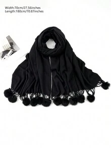 1 Miếng Của phụ nữ Dày Đen Cashmere Giáng sinh Theo chủ đề Ấm áp Với Pom Pom Tua Đồ trang trí Thích hợp Đối với Mùa Thu /đông Hằng ngày Mặc , Giáng sinh , Du lịch , Đường phố Shooting - màu đen - Xem 4