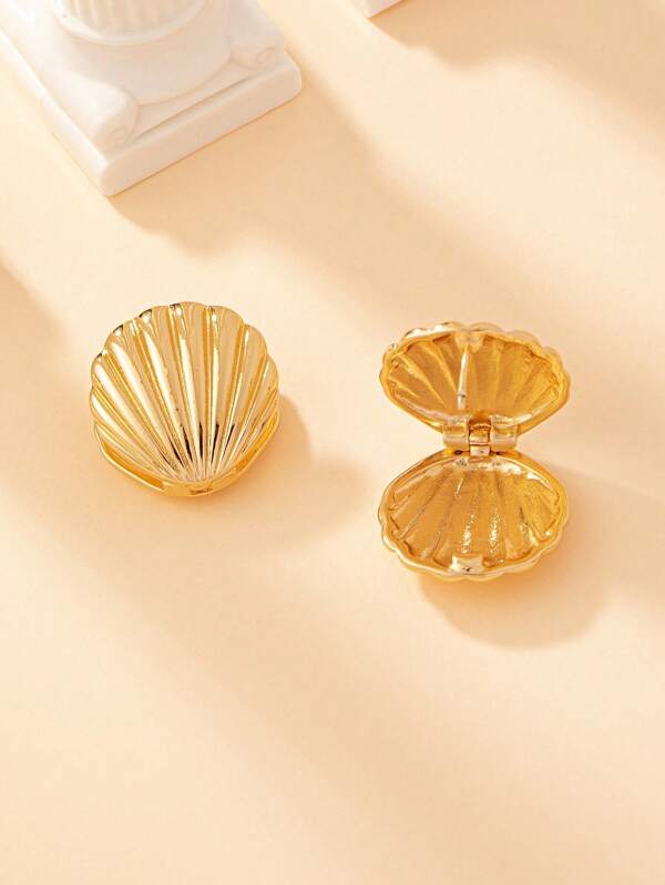 1 Pieza Aretes Populares De Aleación Con Diseño De Concha, Adecuado Para Usar Todos Los Días Y Estar A La Moda