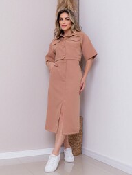 CONJUNTO SAIA + CAMISA SAIA RETA MIDI COM FENDA PODE USAR ABERTO OU FECHADO