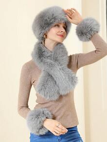 3 件套女用狐狸毛頭巾、頭帶、腕帶套裝