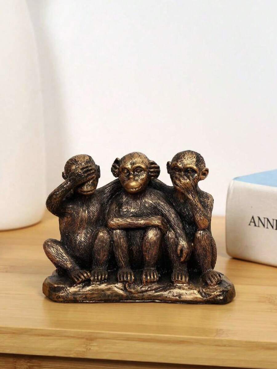 1個歐式復古樹脂製三猴裝飾品,可作為家居、客廳、辦公桌上的創意道具 - 彩色 - 查看 1