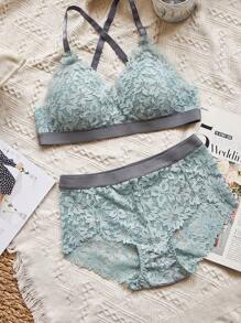 Conjunto de Ropa Interior con Encaje Cómodo, Tela Suave, Transpirable | Conjunto de Sostenedor, Brasier en Diferentes Colores - Verde - Ver 6