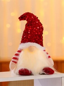 30cm Santa Claus Plush Doll With Red Hat Rudolph Reindeer Stuffed Doll With Led Warm Light For Tabletop Display - Red - View 1
