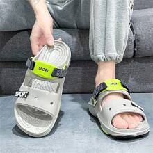 男士夏季防滑開趾拖鞋,中年人休閒沙灘涼鞋,時尚戶外鞋2023最新款 - 淺灰色 - 查看 5