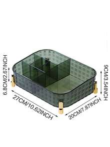 1pc Luxurious Transparent Cosmetic Storage Box With Lid, Storage Basket & Desk Organizer - Green - View 2