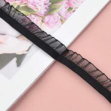 2m X 2cm黑色絲質無痕波浪花邊絲帶,可製作頭帶/禮品包裝/diy花卉裝飾 - 黑色 - 查看 5